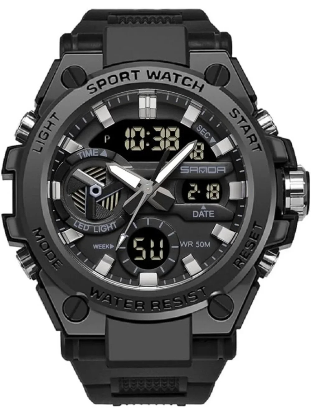 Men's Black Analog Quartz Sports Outdoor Waterproof Military LED Digital Watch